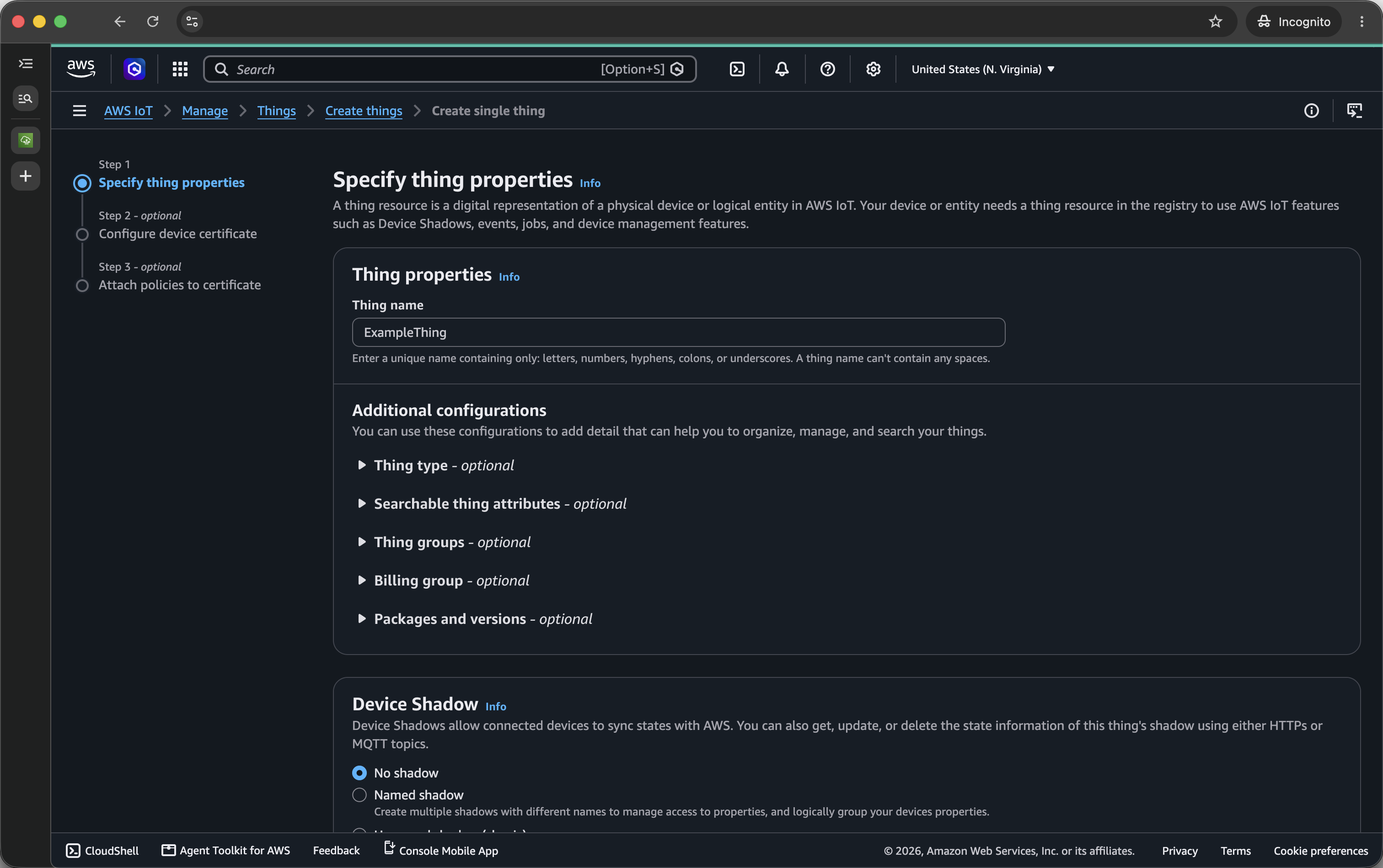 Specify thing properties