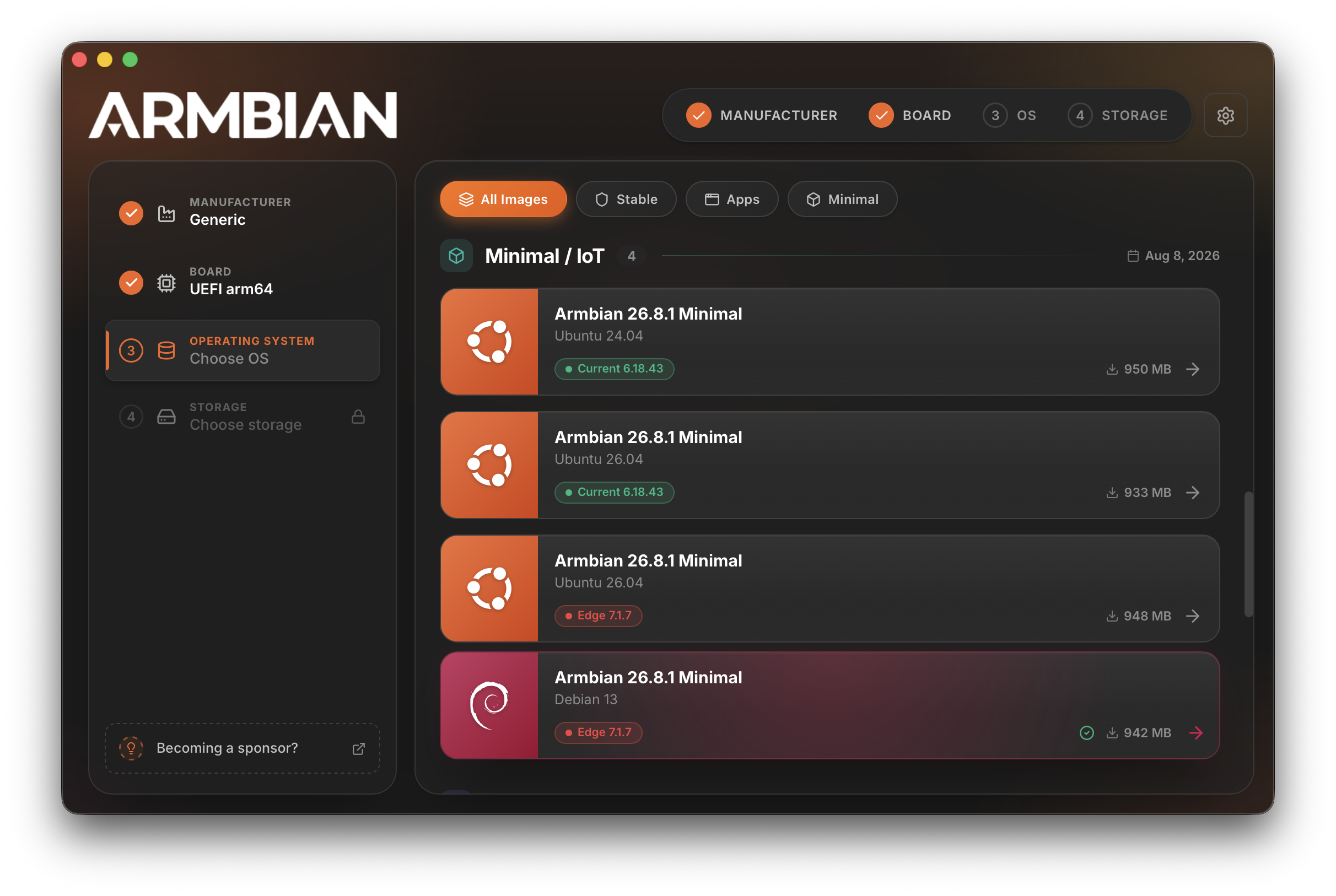 Armbian Imager - Choose OS