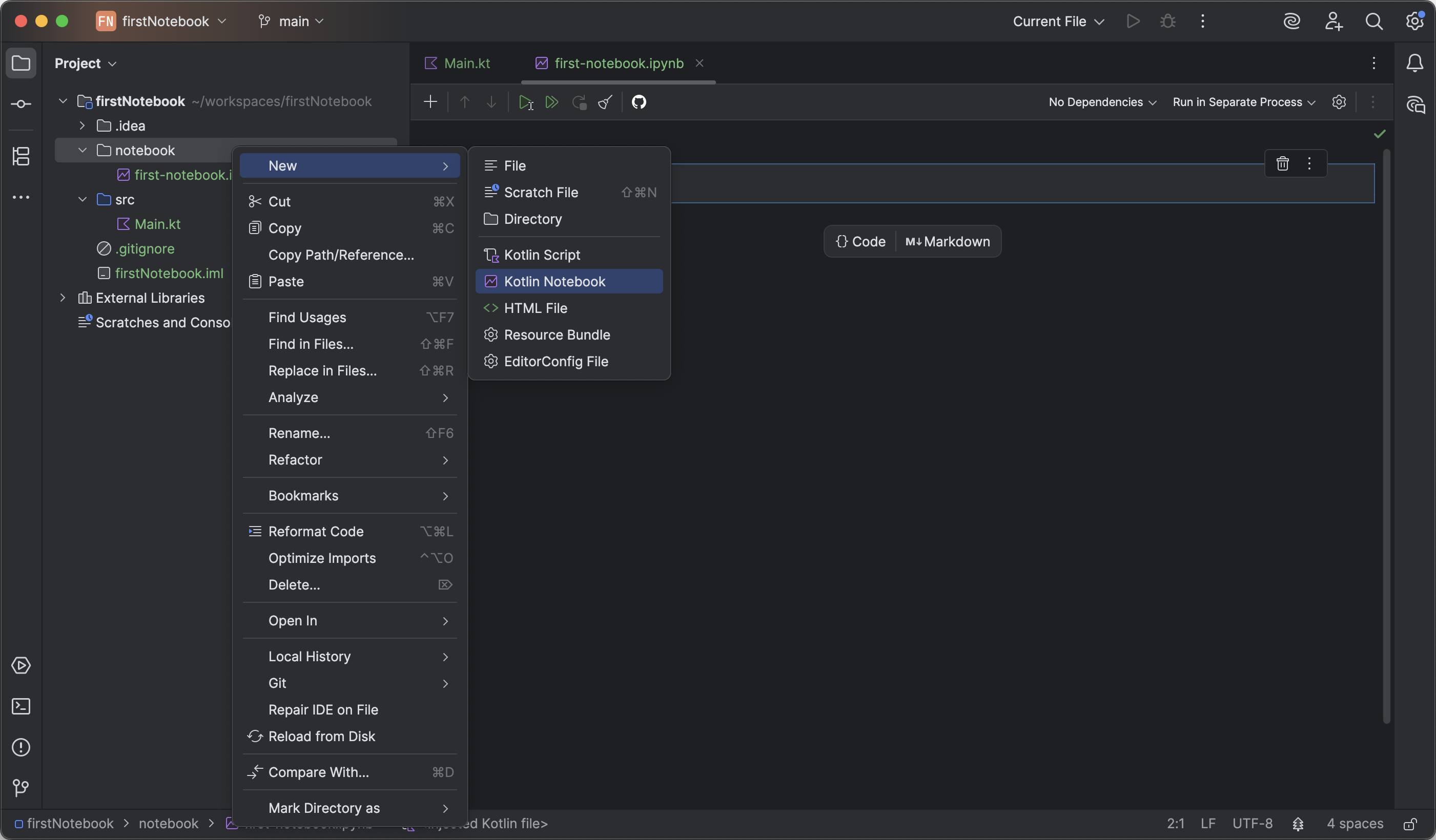 File | New | Kotlin Notebook