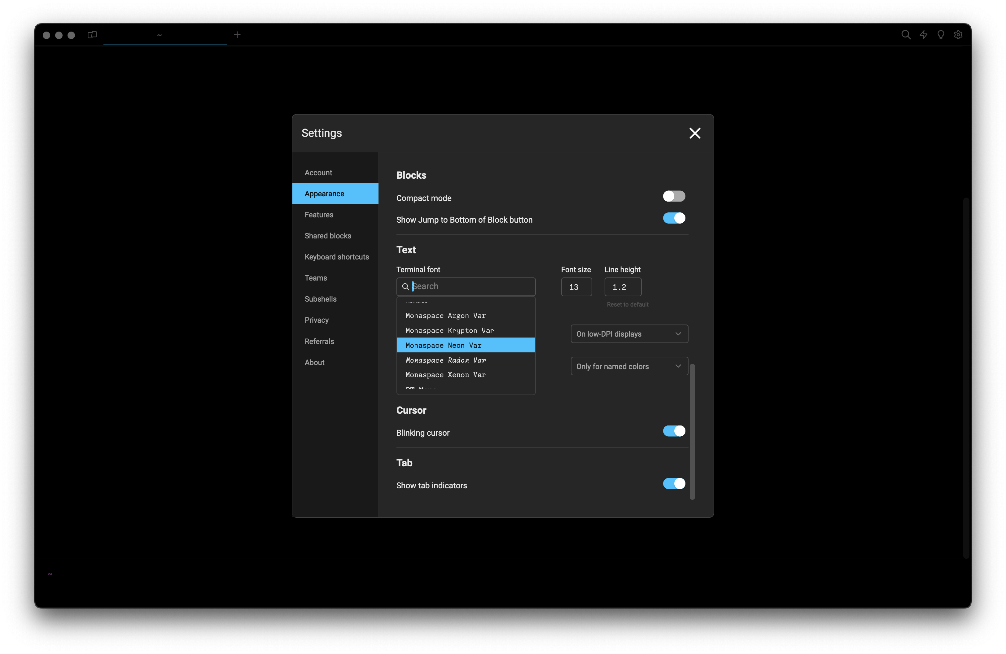 Warp - Settings