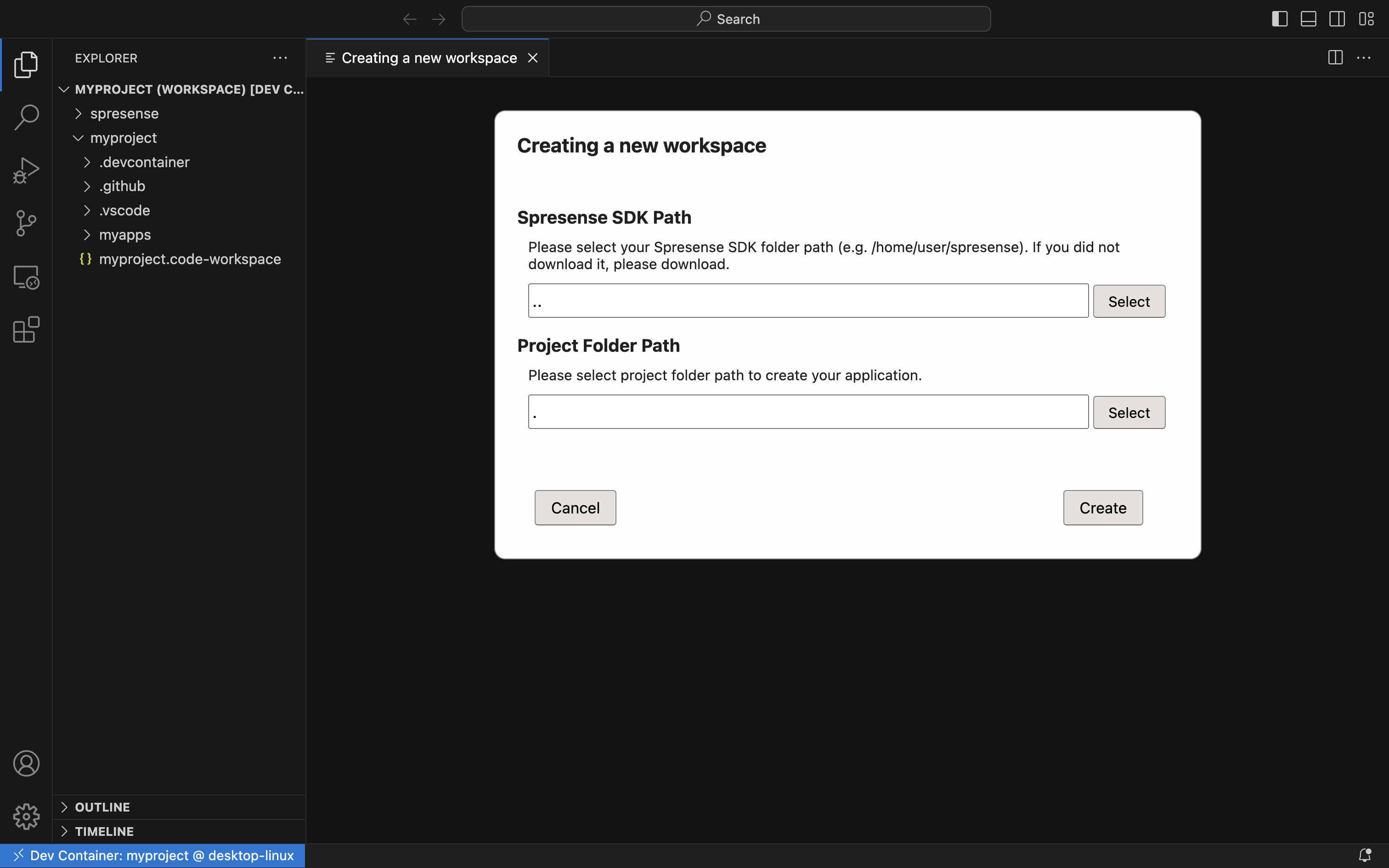 Spresense: Workspace setup wizard